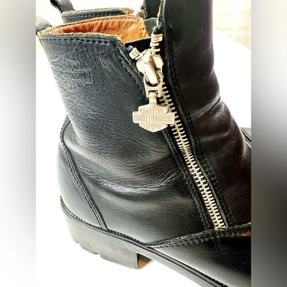 Harley Davidson Amherst Leather Double Zip Chunky Heel Ankle Boots - Picture 6 of 10